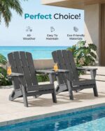 Folding Adirondack Chair 2 Pack, HDPE All-Weather Fire Pit Chairs, Plastic Adirondack Chairs with 2 Cup Holder, Outdoor Lawn Chair for Patio Garden (Grey) - Image 8