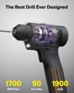 HOTO 25PCS Household Tool Kit with 16V Brushless Drill, 3/8” Keyless Chuck, Smart Display, 50 N·m Torque, 32 Torque Settings, LED Light, Includes Hammer, Wrench, Pliers, 8 x Drill Bits, 10 x Bits - Image 7