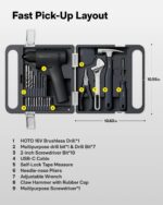 HOTO 25PCS Household Tool Kit with 16V Brushless Drill, 3/8” Keyless Chuck, Smart Display, 50 N·m Torque, 32 Torque Settings, LED Light, Includes Hammer, Wrench, Pliers, 8 x Drill Bits, 10 x Bits - Image 9