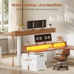 SEDETA Farmhouse L Shaped Standing Desk, 70.1" x 73.2" Height Adjustable Home Office Executive Desk with Drawers, Power Outlet, Monitor Stand, Sit Stand Table with Led Lights for Home Office, White - Image 4