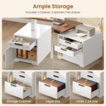 SEDETA Farmhouse L Shaped Standing Desk, 70.1" x 73.2" Height Adjustable Home Office Executive Desk with Drawers, Power Outlet, Monitor Stand, Sit Stand Table with Led Lights for Home Office, White - Image 5
