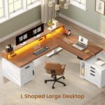 SEDETA Farmhouse L Shaped Standing Desk, 70.1" x 73.2" Height Adjustable Home Office Executive Desk with Drawers, Power Outlet, Monitor Stand, Sit Stand Table with Led Lights for Home Office, White - Image 6