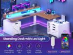 SEDETA Farmhouse L Shaped Standing Desk, 70.1" x 73.2" Height Adjustable Home Office Executive Desk with Drawers, Power Outlet, Monitor Stand, Sit Stand Table with Led Lights for Home Office, White - Image 8