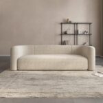 Acanva Luxury Modern Tight Curved Back Velvet Sofa, Minimalist Style Comfy Couch for Living Room Apartment, 3 Seater, Cream - Image 2