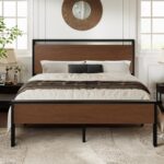 Allewie Queen Size Platform Bed Frame with Wooden Headboard and Footboard, Heavy Duty 12 Metal Slats Support, No Box Spring Needed, Under-Bed Storage, Noise Free, Easy Assembly, Walnut - Image 2