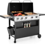 Captiva Designs Propane Gas Griddle Grill Combo with Porcelain-Enameled Cast Iron Grate & Cast Iron Pan, Dual BBQ Grill With Flat Top Griddle for Outdoor Kitchen & Backyard Barbecue,696 SQIN Cook Area - Image 2