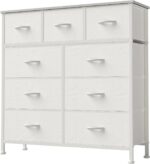 DUMOS Dresser for Bedroom, Storage Organizer with 9 Drawers, Chest of Drawers with Fabric Bins, Sturdy Metal Frame, Wood Tabletop for Guest Room, Closet, Entryway, White - Image 2