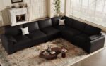 EASE MOOSE Oversized Modular Sectional Sofa, Waterproof & Scratch-Resistant Faux Leather Sofa with Deep Seat, Comfy L-Shaped 6 Seater Sofa, Sectional Couches for Living Room, Black - Image 2
