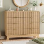 Fluted Dresser for Bedroom with 8 Drawers, 48" Wide Modern Chest of Drawers with Metal Handle, Wooden Dresser TV Stand, Wood Closet Clothes Storage Organizer for Living Room, Hallway, Natural Oak - Image 2