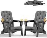 Folding Adirondack Chair 2 Pack, HDPE All-Weather Fire Pit Chairs, Plastic Adirondack Chairs with 2 Cup Holder, Outdoor Lawn Chair for Patio Garden (Grey) - Image 2