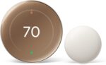 Google Nest Learning Thermostat (4th Gen, 2024) with Nest Temperature Sensor - Energy Saving Smart Thermostat - Compatible with Alexa, Apple HomeKit and Google Home App - Polished Gold - Image 2