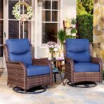 HILLGA 3-Piece Luxury Patio Furniture Set with 6" Thick Cushions, Weather-Resistant Wicker High Back Swivel Rocker Chairs, Senior-Friendly Conversation Set for Small Porch, Deck and Sunroom, Blue(V2) - Image 2