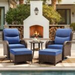 HILLGA 5-Piece Luxury Patio Furniture Set with 6" Thick Cushions, Weather-Resistant Wicker High Back Swivel Rocker Chairs, Senior-Friendly Conversation Set for Small Porch, Deck and Sunroom, Blue(V2) - Image 2