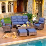 HILLGA 7-Piece Luxury Patio Furniture Set with 6" Thick Cushions, Weather-Resistant Wicker High Back Swivel Rocker Chairs, Senior-Friendly Outdoor Sofa Set for Large Deck, Yard and Poolside, Blue(V2) - Image 2