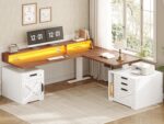 SEDETA Farmhouse L Shaped Standing Desk, 70.1" x 73.2" Height Adjustable Home Office Executive Desk with Drawers, Power Outlet, Monitor Stand, Sit Stand Table with Led Lights for Home Office, White - Image 2