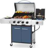 Sophia & William 4-Burner Gas BBQ Grill with Side Burner and Porcelain-Enameled Cast Iron Grates, 42,000BTU Propane Grills Outdoor Cooking Barbecue Cabinet Style, Blue - Image 2