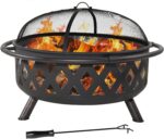 Sunnydaze Crossweave Outdoor Fire Pit - Wood-Burning Fire Pit for Outside with Spark Screen, Poker and Round Cover - 36-Inch - Black - Image 2