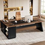 Tribesigns 78" L-Shaped Executive Desk, Extra Large Modern Office Desk with Drawers and File Cabinet, Business Furniture with Storage Shelves, Big Computer Desk for Home Office (Light Walnut + Black) - Image 2