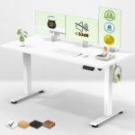 Veken 55 Inch Large Electric Standing Desk,Sit to Stand Up, Heights Adjustable, Work Home Office Computer Table for Study, Walking Pad, Writing, and Games, Wooden Desktop Desks, White - Image 2