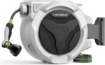 100 FT Retractable Garden Hose Reel for Large Yards, Heavy Duty Wall Mounted Water Hose Reel with Auto Slow Rewind, Any Length Lock & 10-Pattern Nozzle for Watering, Car Washing and Outdoor Cleaning - Image 2