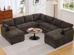 110" Sectional Couches with Double Chaises, Comfy Deep Dual-Layer Cushion Couch, 9 Seater Oversize Couch, Modern Modular Sofa, Chenille Sofas for Living Room, Apartment, Brown - Image 2