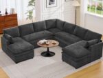 110" Sectional Couches with Double Chaises, Comfy Deep Dual-Layer Cushion Couch, 9 Seater Oversize Couch, Modern Modular Sofa, Chenille Sofas for Living Room, Apartment, Grey - Image 2