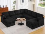 110" Sectional Couches with Double Chaises, Comfy Deep Dual-Layer Cushion Couch, 9 Seater Oversize Couch, Modern Modular Sofa, Corduroy Sofas for Living Room, Apartment, Black - Image 2