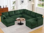 110" Sectional Couches with Double Chaises, Comfy Deep Dual-Layer Cushion Couch, 9 Seater Oversize Couch, Modern Modular Sofa, Corduroy Sofas for Living Room, Apartment, Green - Image 2