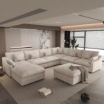 156" Cloud Modular Sectional Sofa Couch,U Shaped Couch with Ottoman,Down Filled 8 Seater Convertible Sleeper Bed Living Room Set,Covers Washable&Replaceable (Khkai) - Image 2