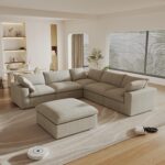160.6" Cloud Couch Modular Sectional Sofa for Livingroom,Oversized Convertible Sofa with Storage Ottomans,6 Seat Wide Couches,Cushion Covers Removable (Khaki, 6 Seater) - Image 2