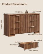 Fluted Walnut Dresser with 6 Drawers, 54" Wide Chest of Drawers with Metal Handle, Modern Storage Dressers Organizer for Living Room, Hallway, Bedroom - Image 3