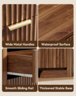 Fluted Walnut Dresser with 6 Drawers, 54" Wide Chest of Drawers with Metal Handle, Modern Storage Dressers Organizer for Living Room, Hallway, Bedroom - Image 5