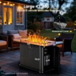 Ciays 43-Inch Rectangular Propane Fire Pit with 60,000 BTU Output, Fire Pit Table Premium Gas for Outside Patio with 304 Stainless Steel H-Burner, Glass Stones, and Wind Guard,Black - Image 4