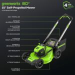 Greenworks 80V 21" Self-Propelled Cordless Lawn Mower – Brushless Motor, LED Lights, 4.0Ah Battery & Rapid Charger (75+ Compatible Tools) - Image 3