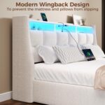 Rolanstar Queen Size Bed Frame with LED Lights and Charging Station, Upholstered Bed Storage Headboard & Drawers, Heavy Duty Wood Slats, Easy Assembly, White - Image 6