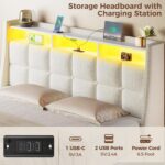 Rolanstar Queen Size Bed Frame with LED Lights and Charging Station, Upholstered Bed Storage Headboard & Drawers, Heavy Duty Wood Slats, Easy Assembly, White - Image 7