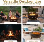 Sunnydaze Cosmic Steel Large Outdoor Fire Pit - Wood-Burning Firepit for Outside Patio, Backyard, Deck, Porch - Wood Grate, Spark Screen, and Fireplace Poker Included - 42-Inch - Bronze - Image 7