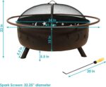 Sunnydaze Cosmic Steel Large Outdoor Fire Pit - Wood-Burning Firepit for Outside Patio, Backyard, Deck, Porch - Wood Grate, Spark Screen, and Fireplace Poker Included - 42-Inch - Bronze - Image 8
