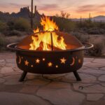 Sunnydaze Cosmic Steel Large Outdoor Fire Pit - Wood-Burning Firepit for Outside Patio, Backyard, Deck, Porch - Wood Grate, Spark Screen, and Fireplace Poker Included - 42-Inch - Bronze - Image 9
