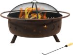 Sunnydaze Cosmic Steel Large Outdoor Fire Pit - Wood-Burning Firepit for Outside Patio, Backyard, Deck, Porch - Wood Grate, Spark Screen, and Fireplace Poker Included - 42-Inch - Bronze - Image 11