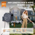Giraffe Tools Retractable Garden Hose Reel, 5/8" x 62 ft Wall Mounted Hose Reels with 180° Swivel Bracket, Any Length Lock Hose Reel with 9- Function Sprayer Nozzle - Image 3