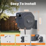 Giraffe Tools Retractable Garden Hose Reel, 5/8" x 62 ft Wall Mounted Hose Reels with 180° Swivel Bracket, Any Length Lock Hose Reel with 9- Function Sprayer Nozzle - Image 7