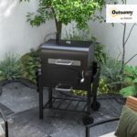 Outsunny Charcoal Grill, Portable BBQ with Adjustable Height, Folding Shelves, Thermometer, Bottle Opener and Wheels, Barbecue for Outdoor Camping, Picnic, Patio, Backyard, Black - Image 3