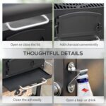 Outsunny Charcoal Grill, Portable BBQ with Adjustable Height, Folding Shelves, Thermometer, Bottle Opener and Wheels, Barbecue for Outdoor Camping, Picnic, Patio, Backyard, Black - Image 9