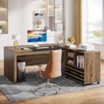 Tribesigns 62.2" Executive Desk with Mobile File Cabinet, L-Shaped Office Desk with Storage Shelves, Large Computer Desk Business Workstation Set for Home Office, Light Brown - Image 4