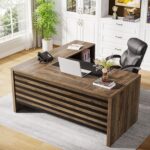 Tribesigns 62.2" Executive Desk with Mobile File Cabinet, L-Shaped Office Desk with Storage Shelves, Large Computer Desk Business Workstation Set for Home Office, Light Brown - Image 5