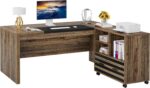 Tribesigns 62.2" Executive Desk with Mobile File Cabinet, L-Shaped Office Desk with Storage Shelves, Large Computer Desk Business Workstation Set for Home Office, Light Brown - Image 9