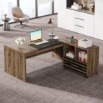 Tribesigns 62.2" Executive Desk with Mobile File Cabinet, L-Shaped Office Desk with Storage Shelves, Large Computer Desk Business Workstation Set for Home Office, Light Brown - Image 10