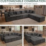 MONVANE Modular Sectional Cloud Couch for Living Room - 130'' 6 Seater Convertible Chenille Couches Set with Ottoman, No Assembly Compression Sofas, Comfy Floor Sofa with Memory Foam, Grey - Image 5