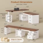 SEDETA Farmhouse L Shaped Electric Standing Desk, 63" x 67" Height Adjustable Home Office Executive Desk with Drawers, Standing Computer Desks with Power Outlet for Home Office, White+Brown - Image 3
